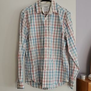 Express Men's Blue & Red Checkered Soft Wash Shirt